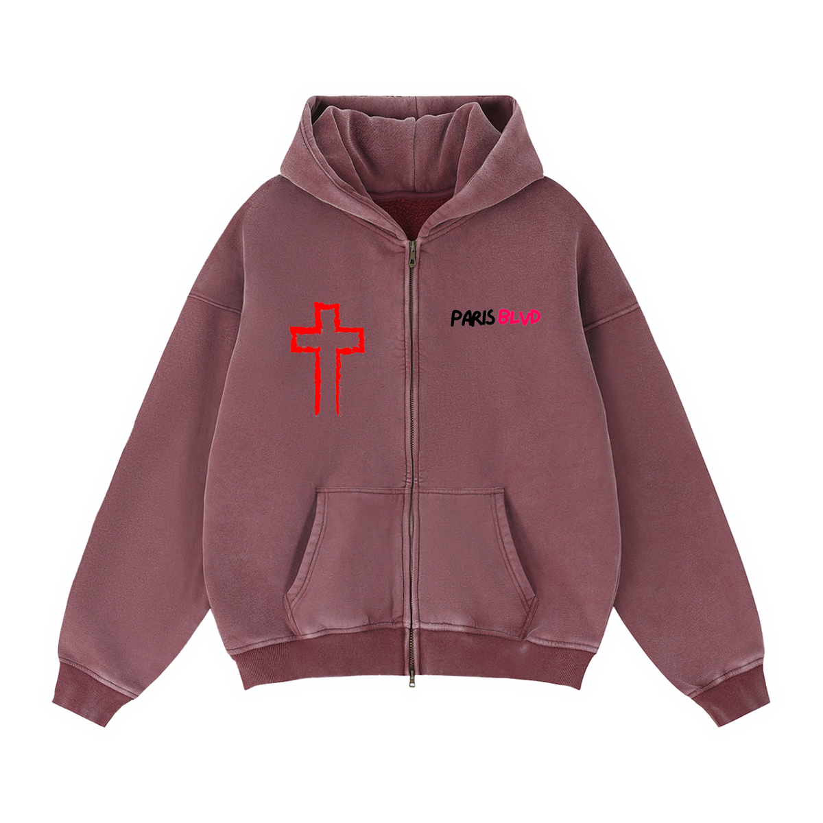 FAitH Collection Red Cross Boxy Zip-Through Hoodie