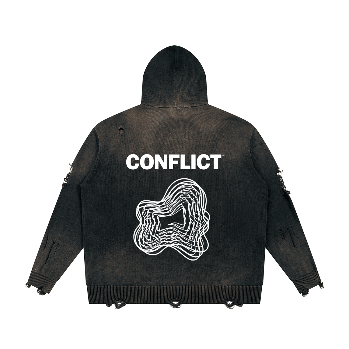 Plot Twist Conflict Distressed Full Zip Hoodie