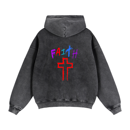 FAitH Collection Red Cross Boxy Zip-Through Hoodie
