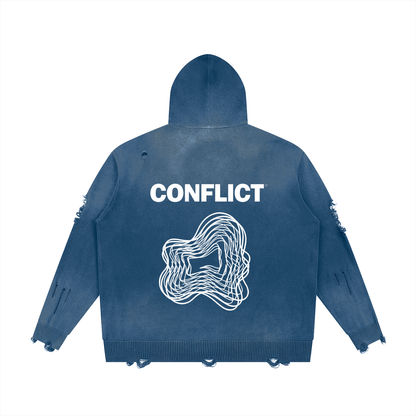 Plot Twist Conflict Distressed Full Zip Hoodie