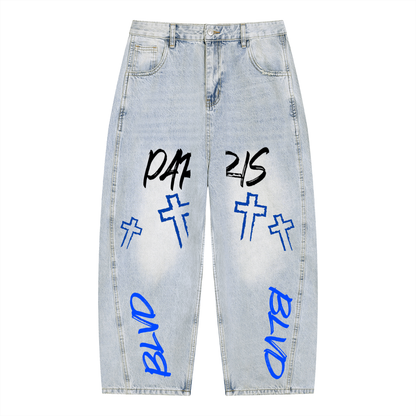 FAitH Collection Blue Cross Barrel Leg Jeans (Men's)