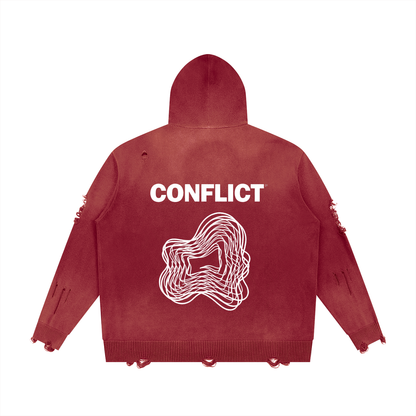 Plot Twist Conflict Distressed Full Zip Hoodie