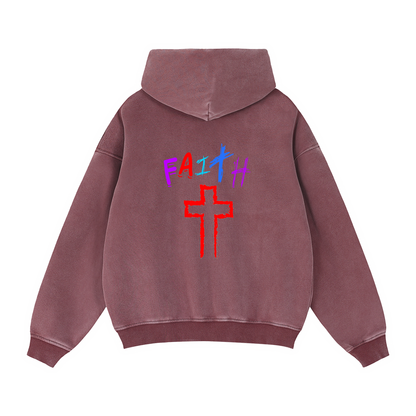 FAitH Collection Red Cross Boxy Zip-Through Hoodie